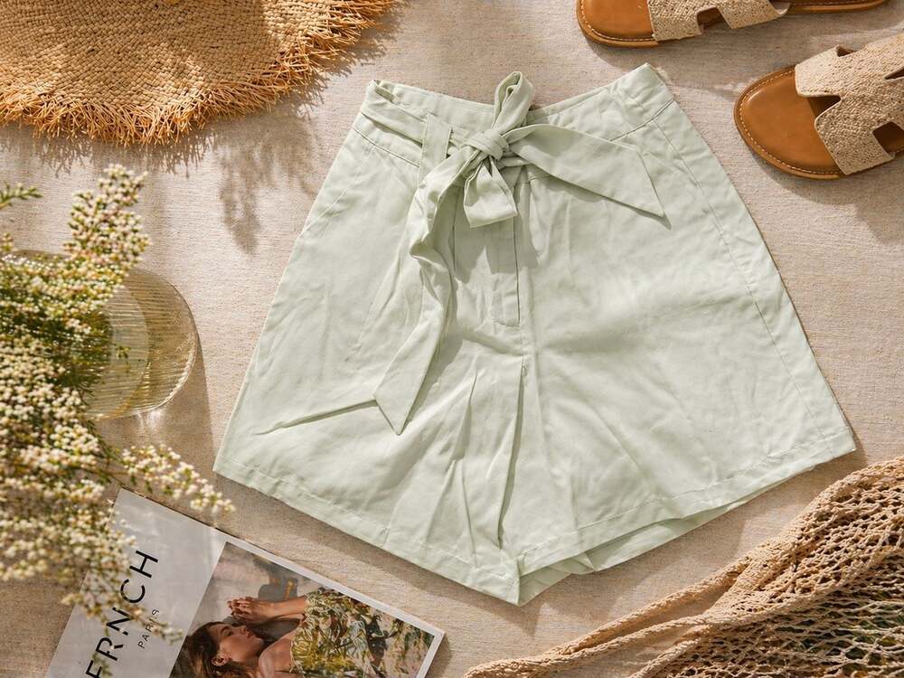 FRNCH Daina Pistachio Green Pleated Tie-Waist Shorts Size M